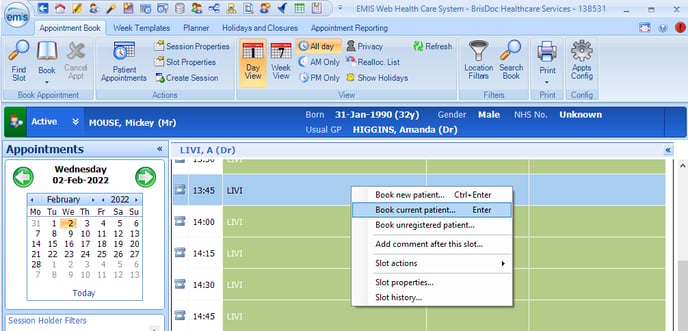 Book Current Patient