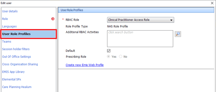 New User - User Role Profiles